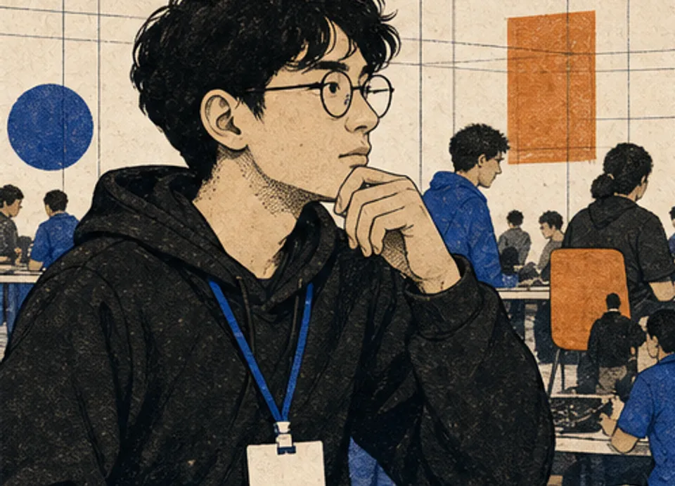 Ilustração editorial de um competidor em uma maratona de programação