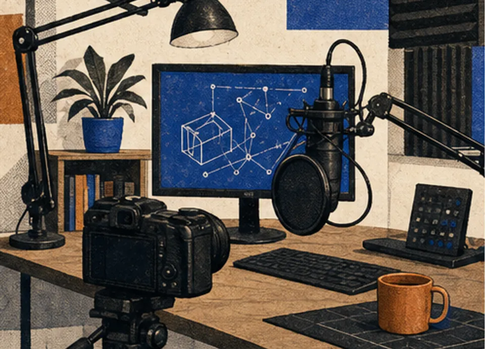 Ilustração editorial de um pequeno estúdio de criação em vídeo